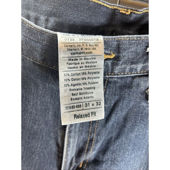 Carhartt Relaxed Straight Fit Work Denim Blue Jeans Pants Men Size 31x32 - Picture 3 of 8